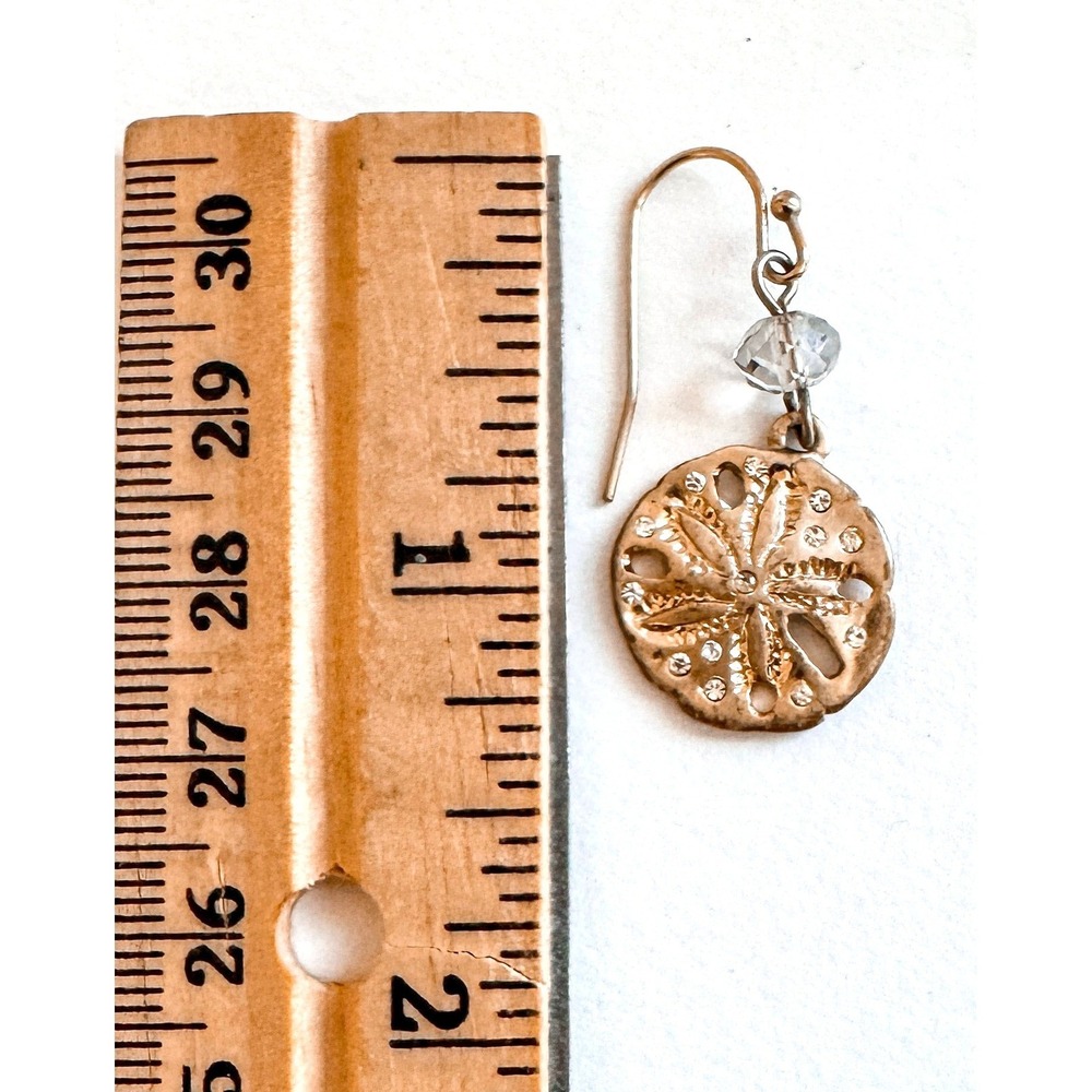 Sand Dollar Dangle Earrings Gold Tone Crystal Beach Coastal Nautical Jewelry - Picture 2 of 6